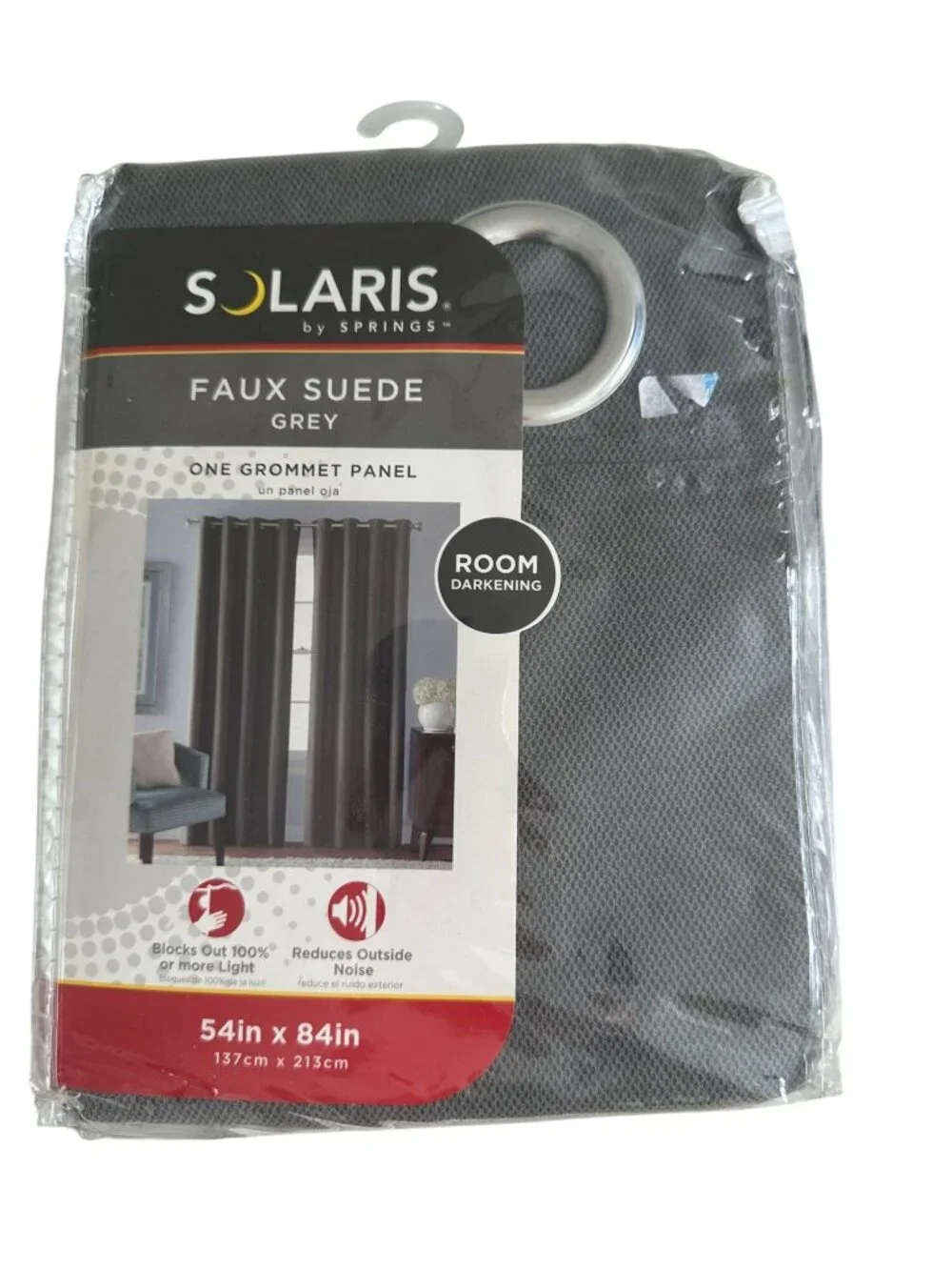 SOLARIS Dark Gray Faux Suede Room Darkening Panel Curtain NEW in package